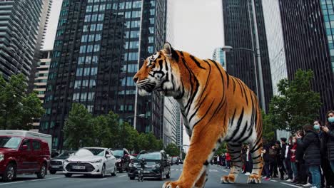 giant tiger in city street