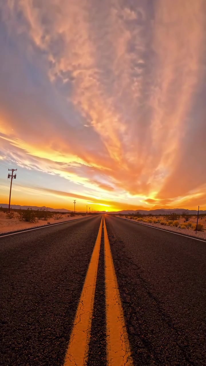 Time Lapse of Sunset Over Desert Highway
