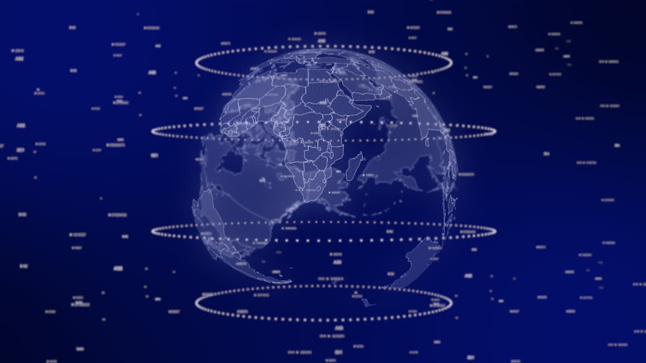 Eswatini country emerges on rotating digital globe, surrounded by energy particles, illustrating advanced data analysis in cinematic background