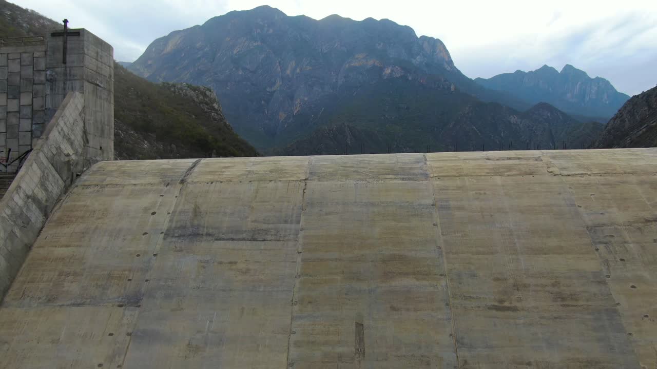 Cement dam of hydro-power plant built on beautiful valley of La Huasteca, Monterrey in Mexico