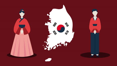 커플과 지도와 함께 한국 문화 애니메이션