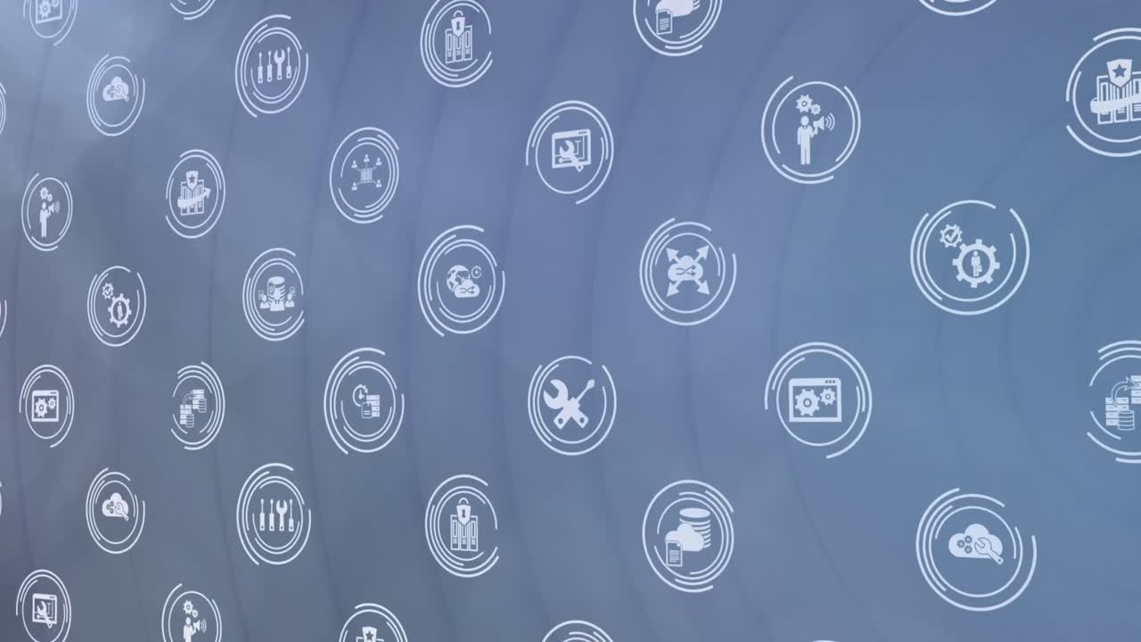 Animation of icon in loading circles over circular pattern against abstract background