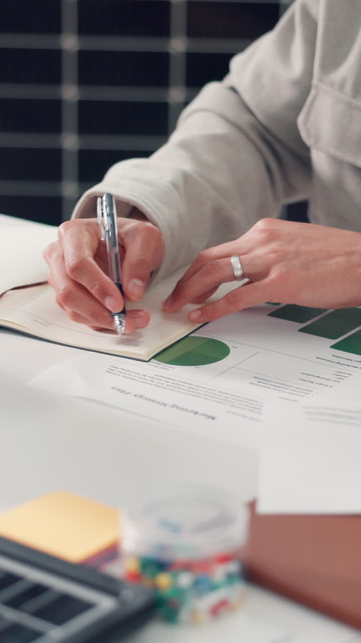 Close-up of Person Writing Notes in Notebook at Desk
