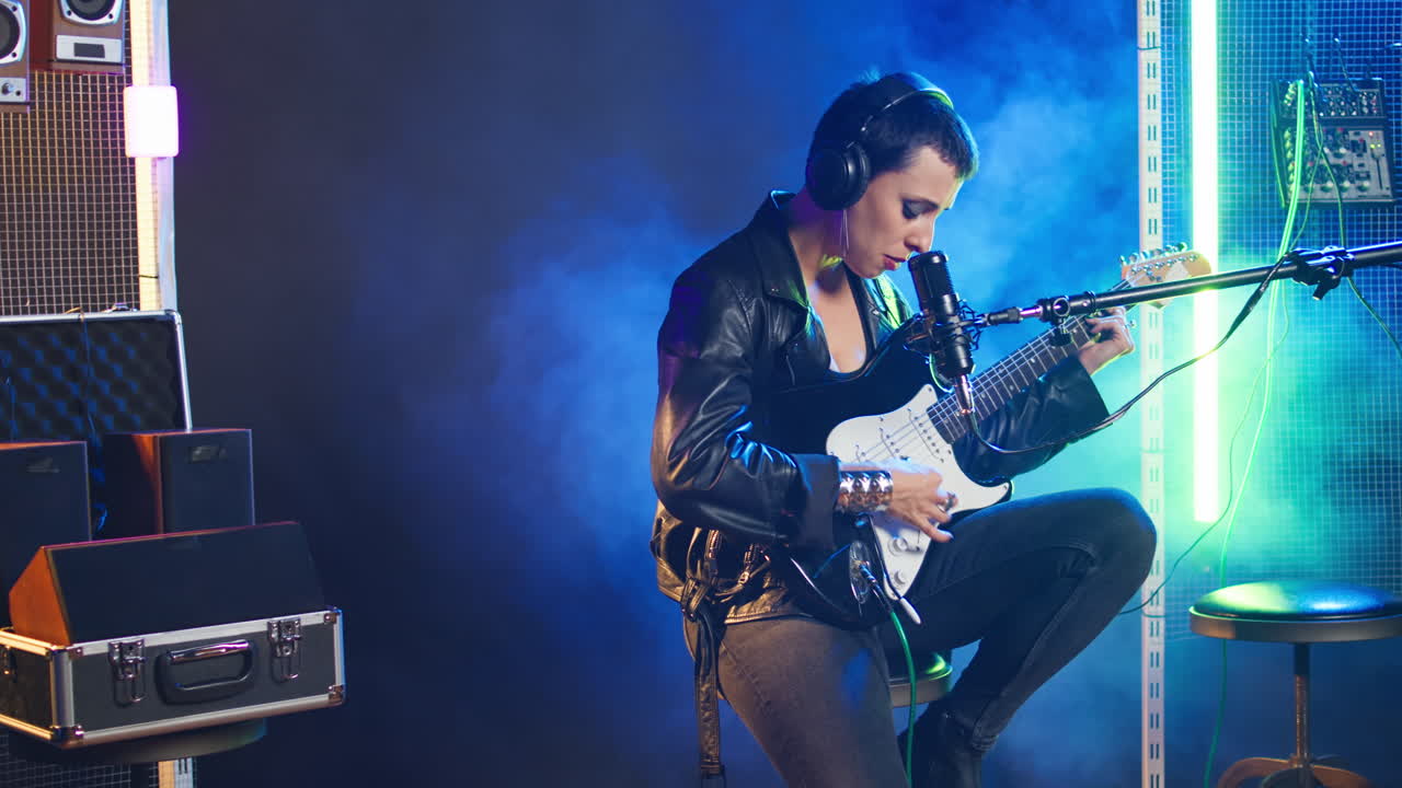 Woman performing music in a studio