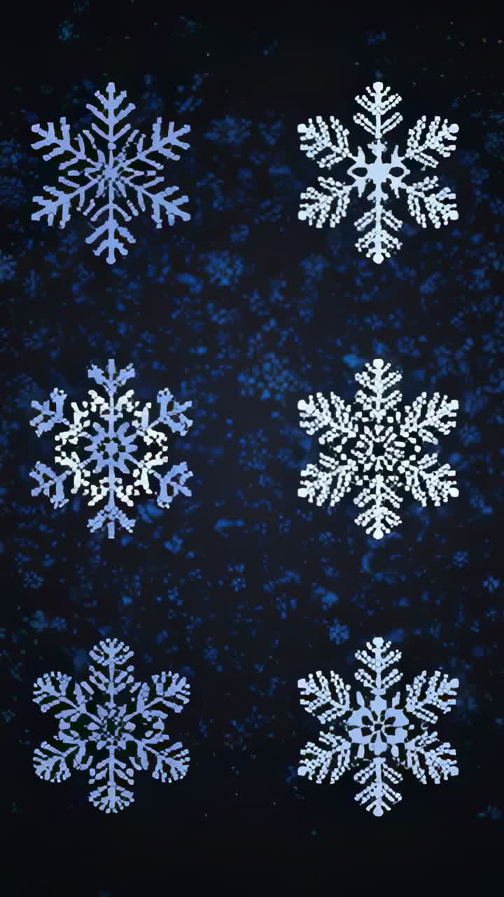 Vertical video: Looping six snowflake motifs rotating and pulsing on ...