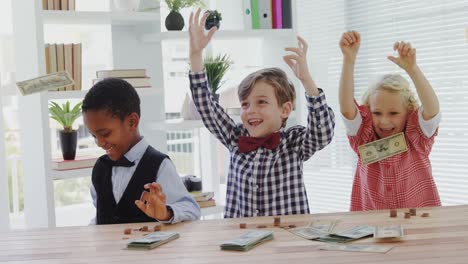 Kids-as-business-executives-throwing-currency-note-4k