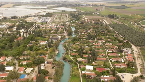 nir david kibbutz close to beit shean valley  with river, aerial view