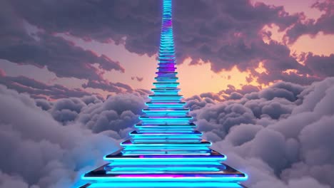 하늘로 가는 계단 - 구름을 가로질러 다채로운 네온 계단