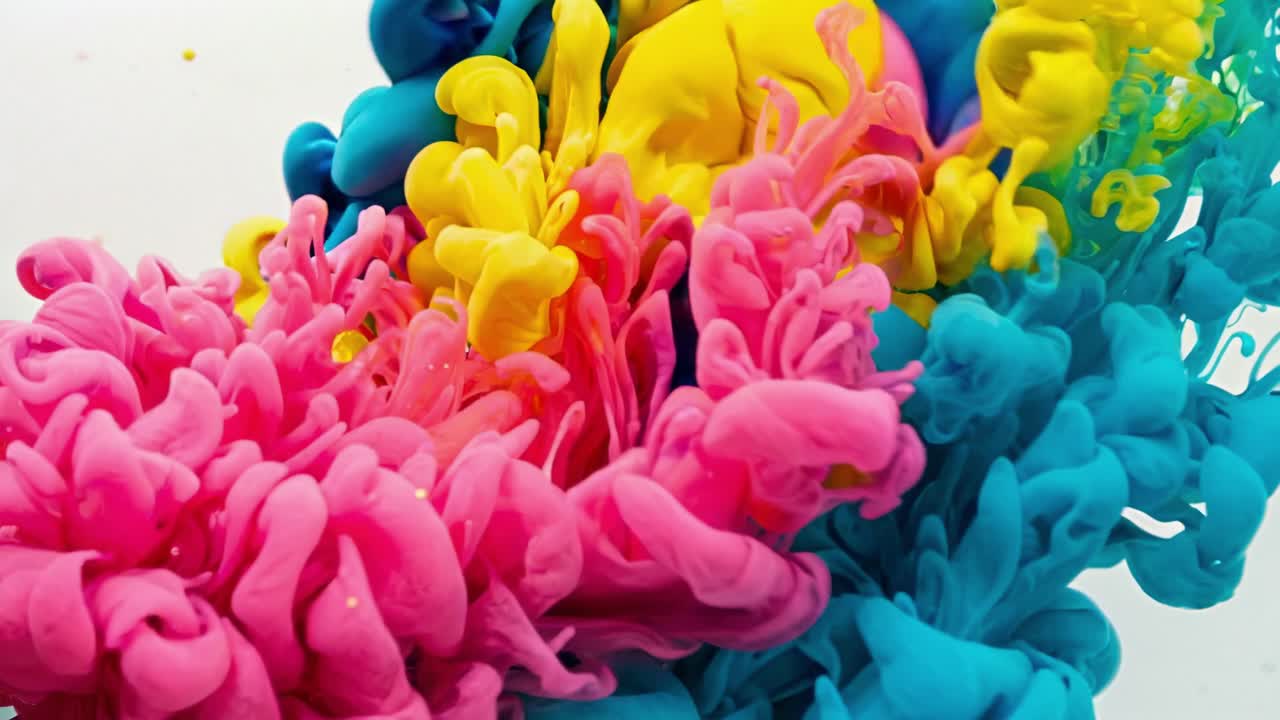 Colorful dye mixing in water creates stunning patterns in a creative art demonstration for relaxation and inspiration