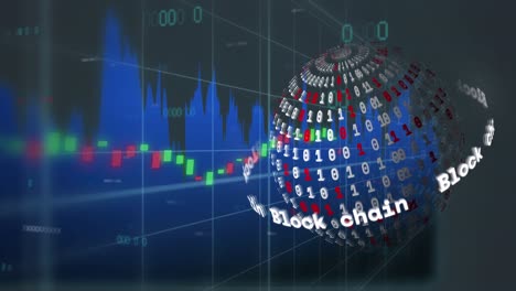 animation of data processing and globe on black background