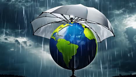 tierra protegida por un paraguas durante una tormenta de lluvia