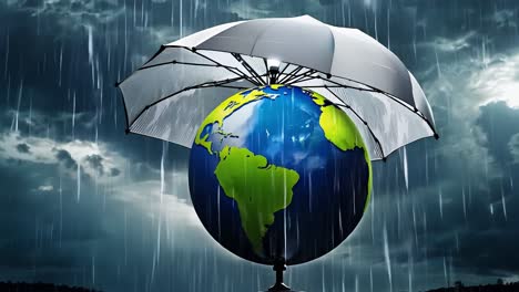 earth protected by an umbrella during a rainstorm