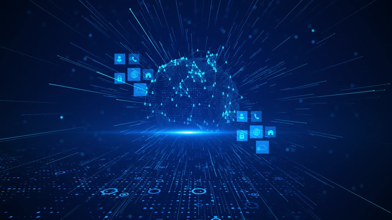 Global network big data abstract digital network connection structure on blue background ai deep