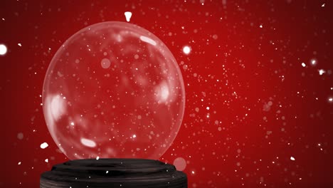 animation of snow falling over snow ball on red background