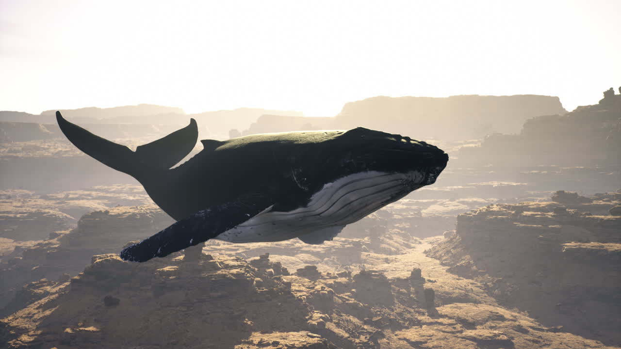 Whale gracefully flies over the breathtaking grand canyon landscape