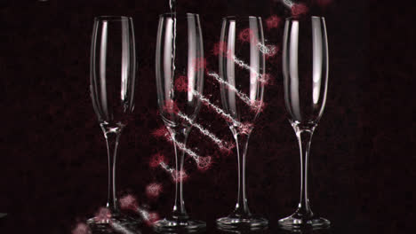 Animation-of-dna-strand-over-glasses-of-champagne