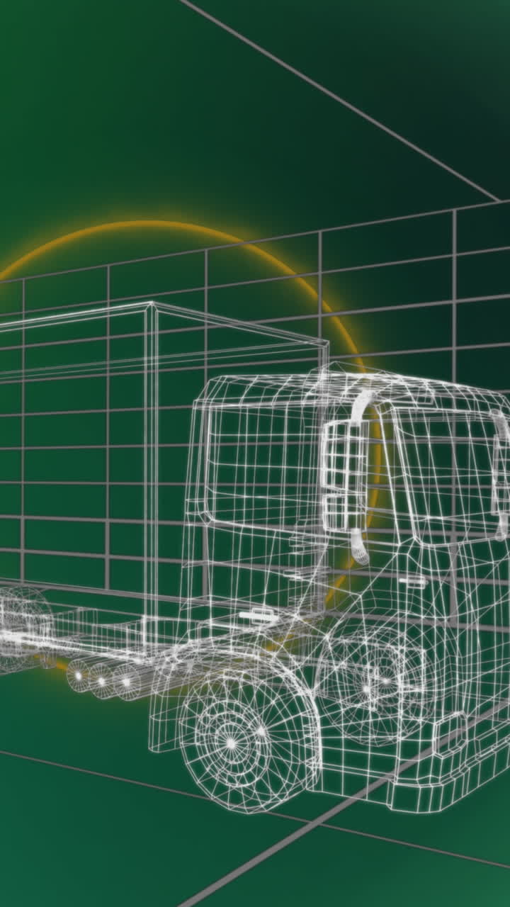 녹색 배경에 트럭 프로젝트 위에 네온 서클의 애니메이션