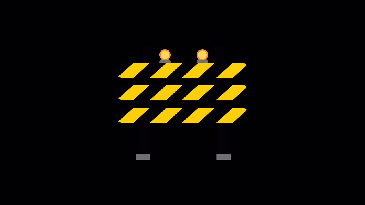 Animated Road Barrier with Flashing Lights Appearing