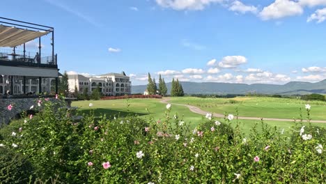 panoramic view of a tranquil golf course.