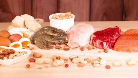 variety of protein-rich foods displayed on table