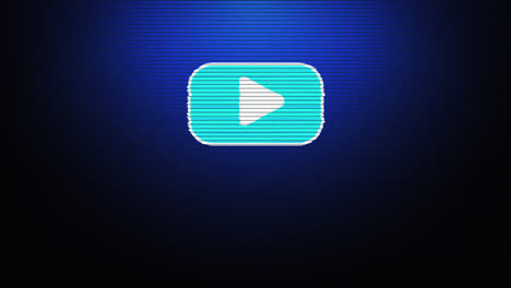 animación del botón de reproducción blanco en la tableta azul girando y distorsionando en fondo azul