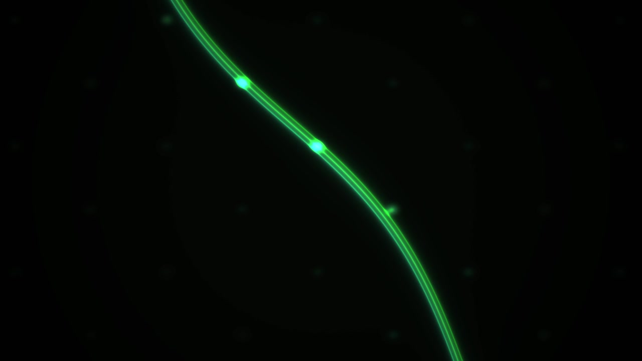 Abstract Digital Green Line with Flowing Light Particles