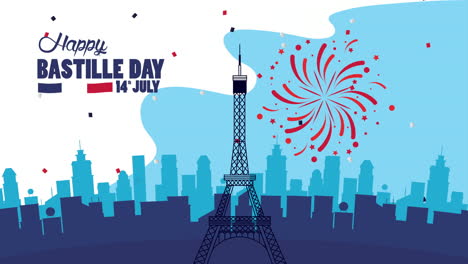 happy bastille day celebration with tower eiffel scene