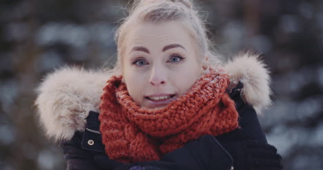 close up of freezing woman outside