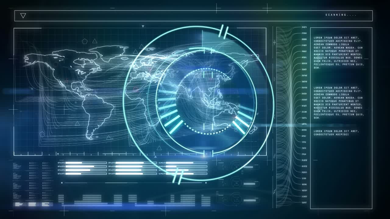 Animation of scope scanning over data processing on black background