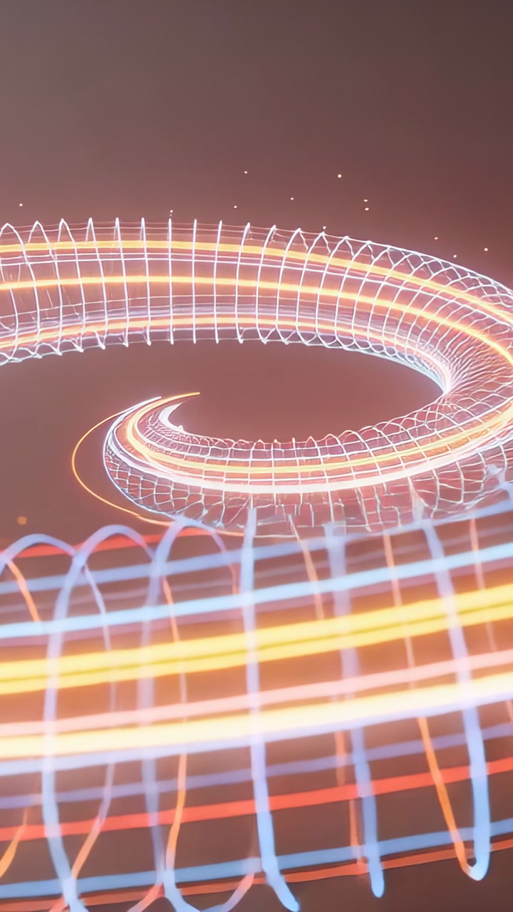 Vertical video: Playing rotating torus, inner spiral turning in void with sine bands showing motion