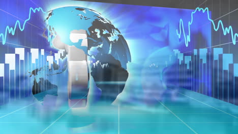 animación de datos gráficos con globo y signo de dólar girando en la interfaz digital