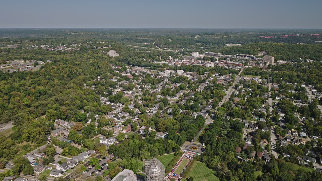 Frankfort Kentucky Aerial v20 flyover the neighborhood capturing state capitol building under renovation, town center, residential houses and leafy streets - Shot with Inspire 3 8k - Sept 21st 2023