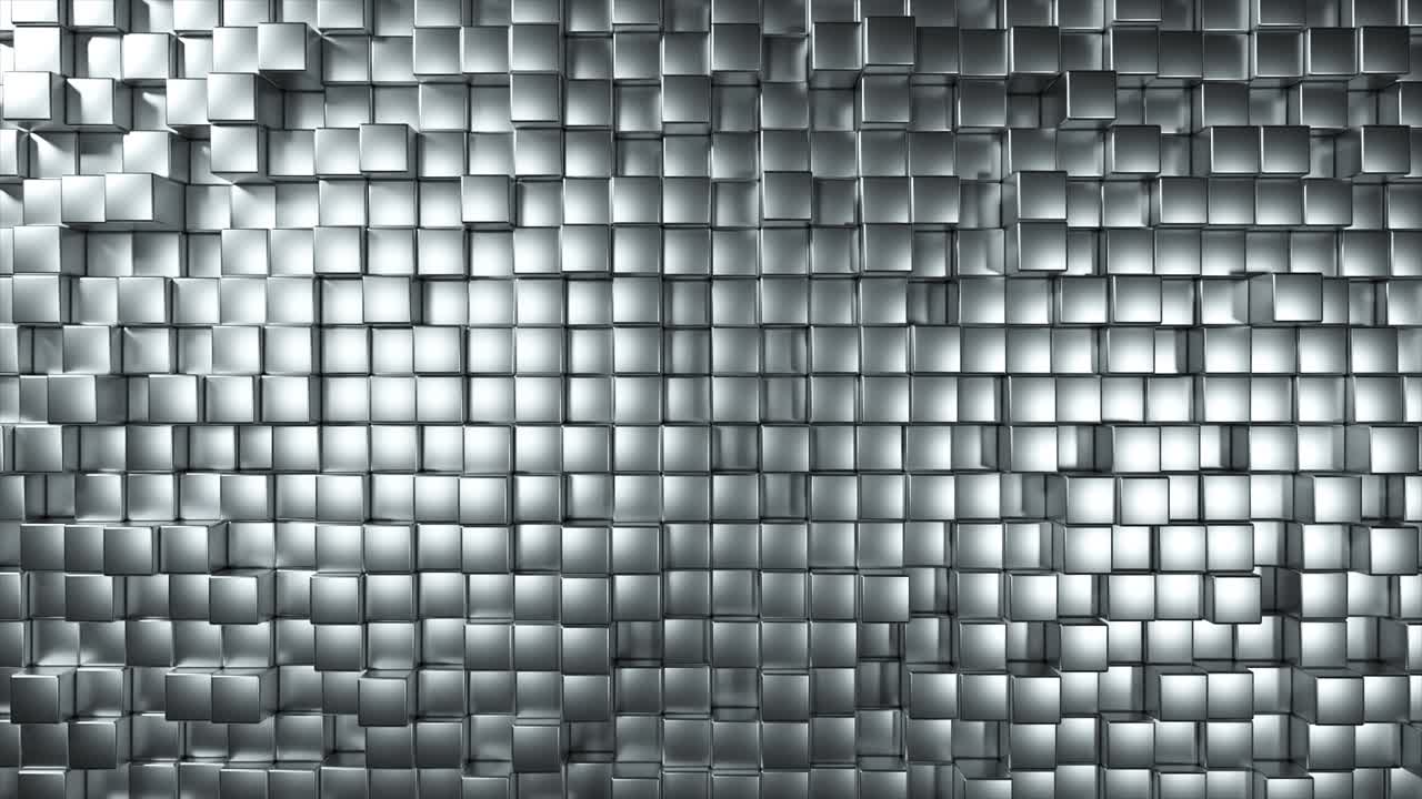 Fondo abstracto de cubos metálicos moviéndose aleatoriamente. Animación 4k en bucle sin fin