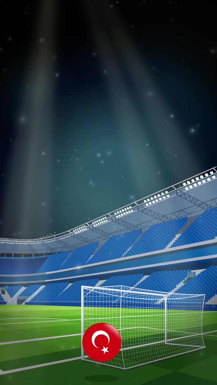 Soccer Ball with Turkey Flag Bouncing in Stadium at Night