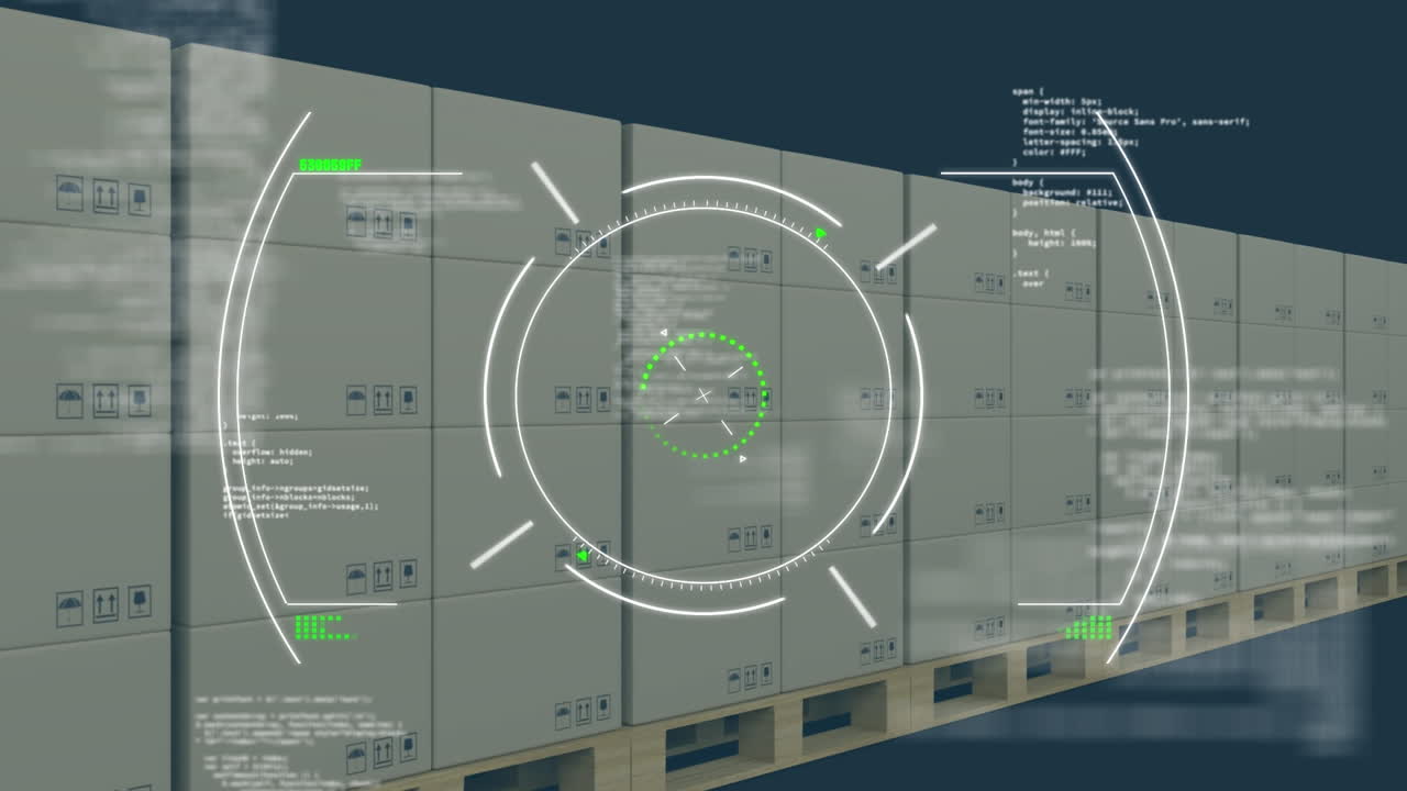 animación del alcance y procesamiento de datos sobre cajas de cartón.