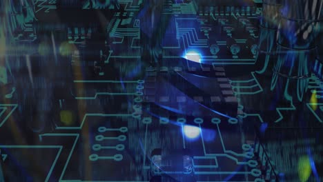 animation of colourful shapes with a blue microprocessor