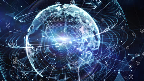 animación de la red de conexiones con iconos digitales en todo el mundo en el fondo