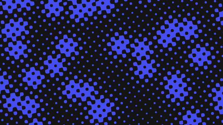 Pixelated blue pattern on black background grid of blue squares