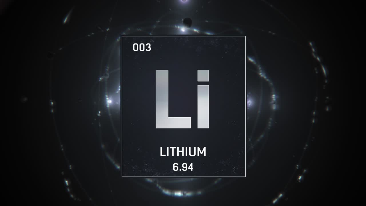 Lithium as Element 3 of the Periodic Table 3D animation on silver background