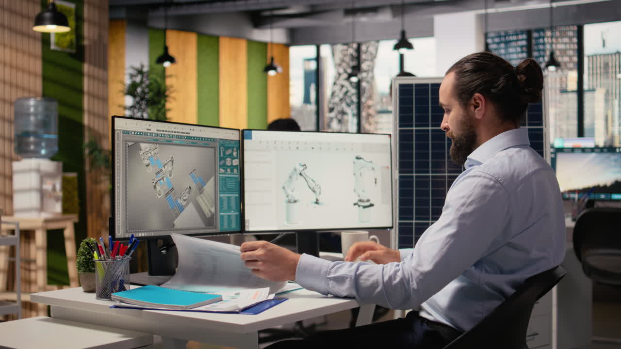 Rd Department Researcher Looking Over Documentation To Study Solar Green Energy