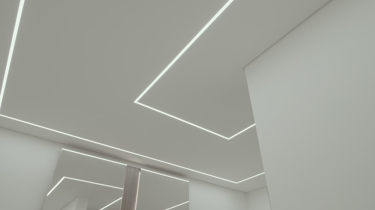Vista astratta di un soffitto bianco con luci LED lineari ad incasso