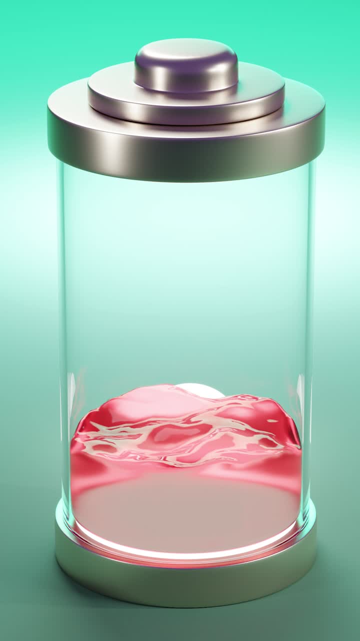 Battery charging and discharging, from green to red. 3d Animation Loop