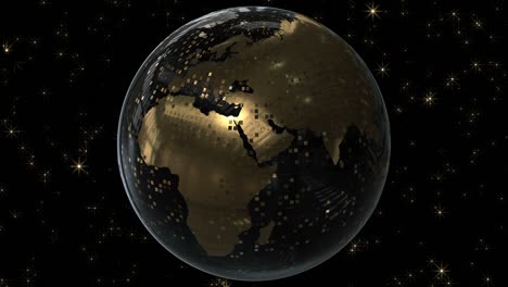 tierra dorada 3d. animación de un globo virtual con píxeles dorados y brillo dorado. hermosa abstracción.