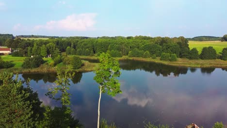 Panorama-of-Alsunga-City-Lake-with-Large-Wind-Turbines-for-Electric-Power-Production-in-Latvia