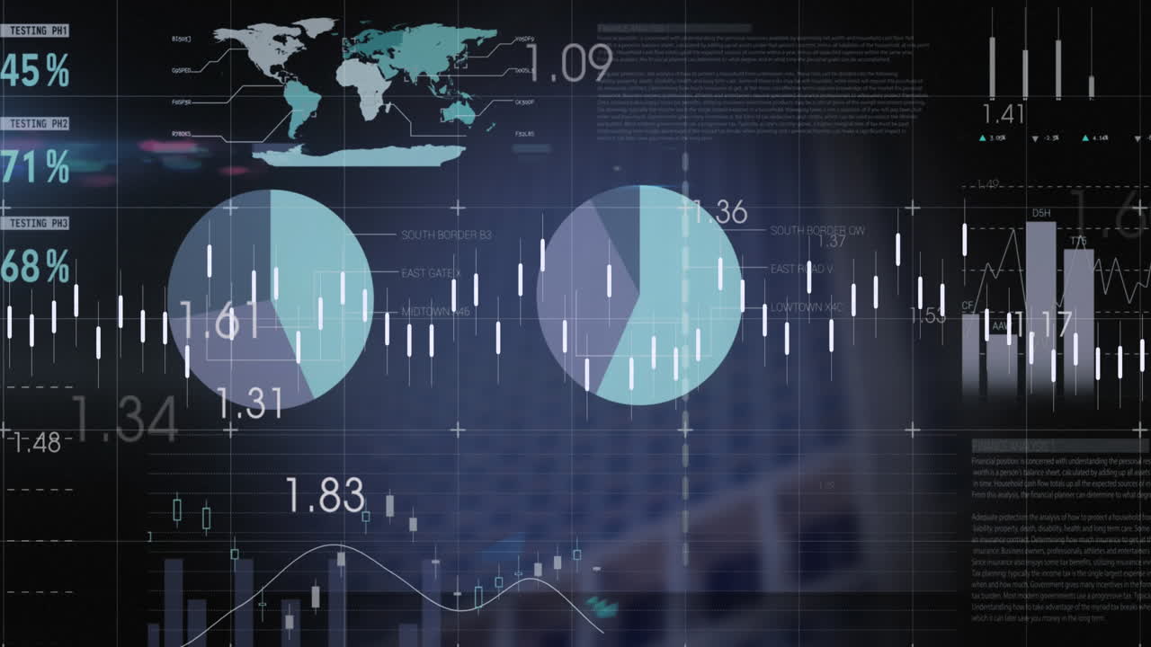 Animation of statistical data processing over grid network against tall buildings