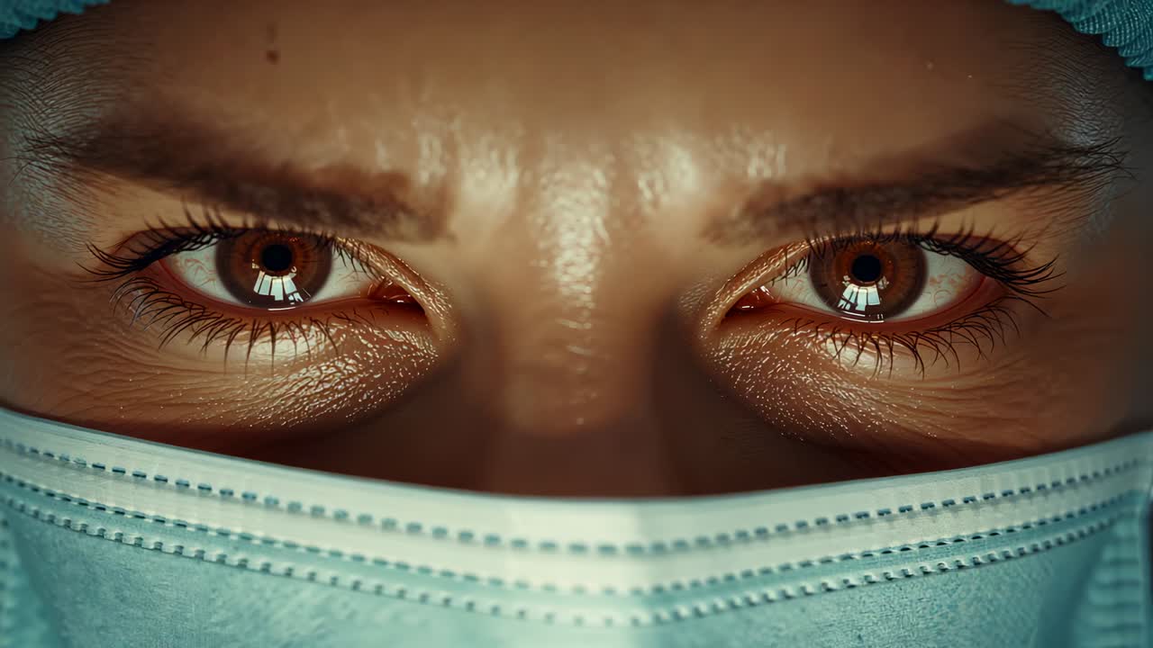 Centering cam, surgeon preparing for surgery in OR, blinking, adjusting to light, mask, scrub cap