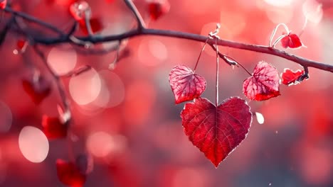 a branch with red leaves on it with a blurry background