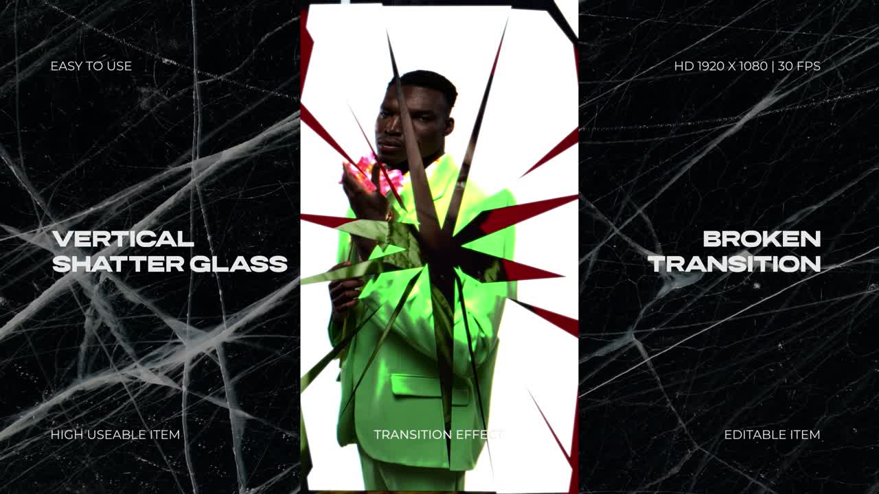 Dynamic Shatter Glass Transition Effect for Vertical Videos
