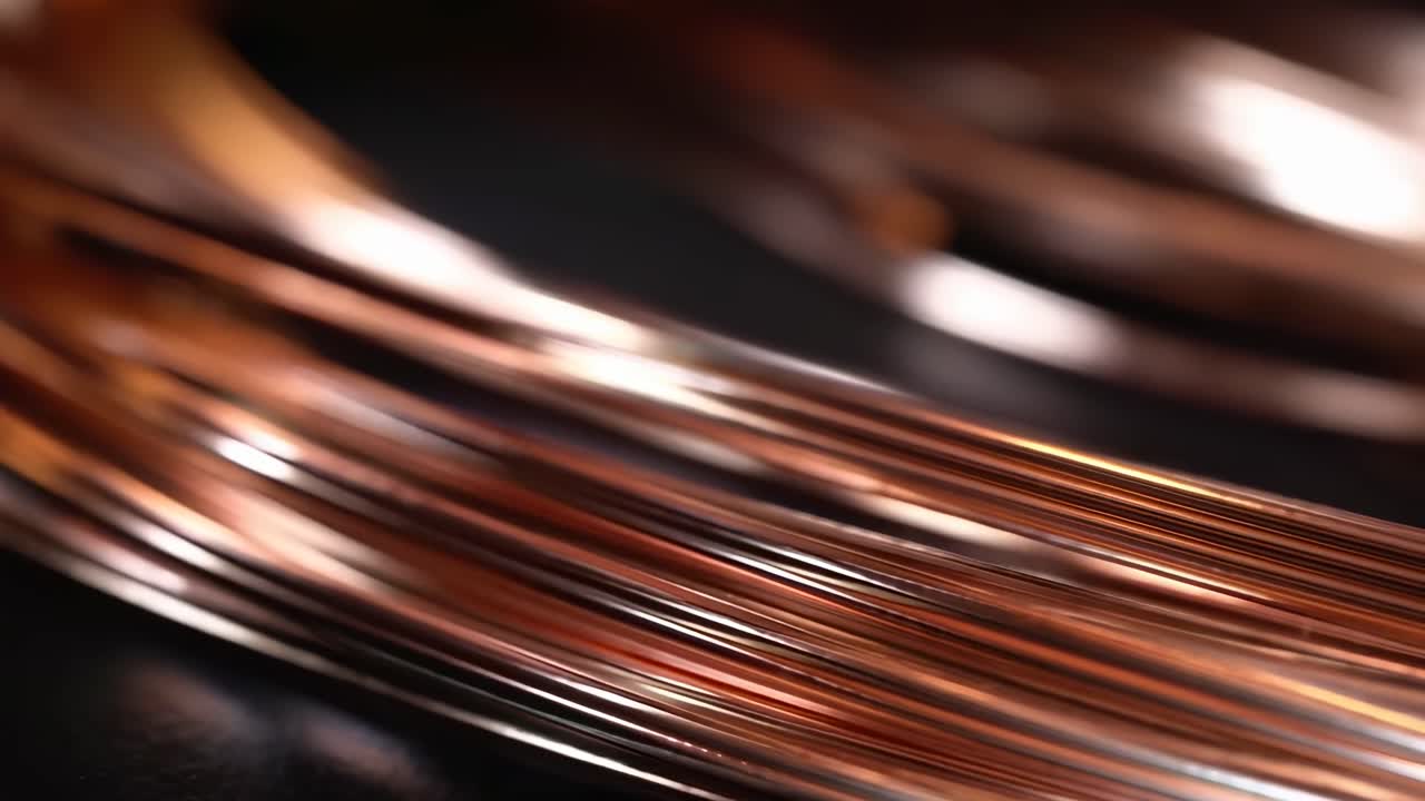 Video en primer plano de cables de cobre con poca profundidad de campo, mostrando su textura