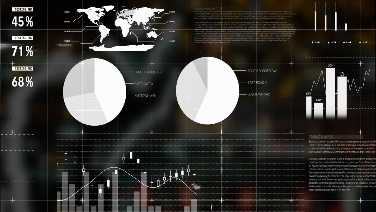 animación del procesamiento de datos financieros sobre un fondo oscuro